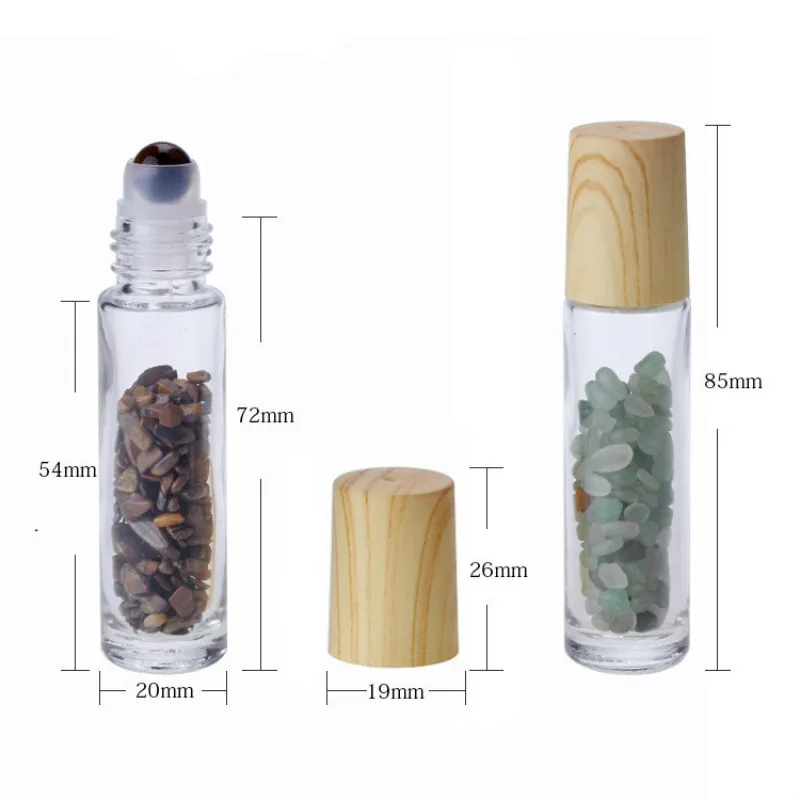 10ml Natural Gemstone Jade Roller Bottle Plastic Wood Grain Lid Refillable Essential Oil Bottle