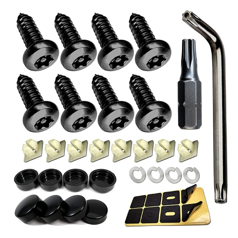 Efficient License Plate Fasteners set Completes Set of License Plate Screws set Prevent Theft & Maintain Plate Integrity