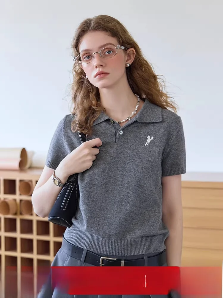 

landen American Retro Collar Knitted Sweater Long Sve Women's Spring New Commute Versatile Top 363 Pure Color