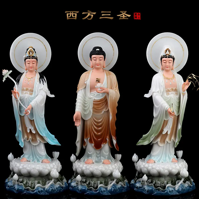 53CM Large 3PCS High grade XI FANG SAN SHENG Buddha statue Amitabha Guanyin Mahasthamaprapta HOME shrine Efficacious