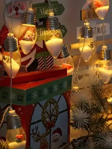 1pc10/20 LED Christmas Snowball Clear Bulb String Lights With Christmas Santa Claus Snowman Tree Gifts Mix Battery Powered Light