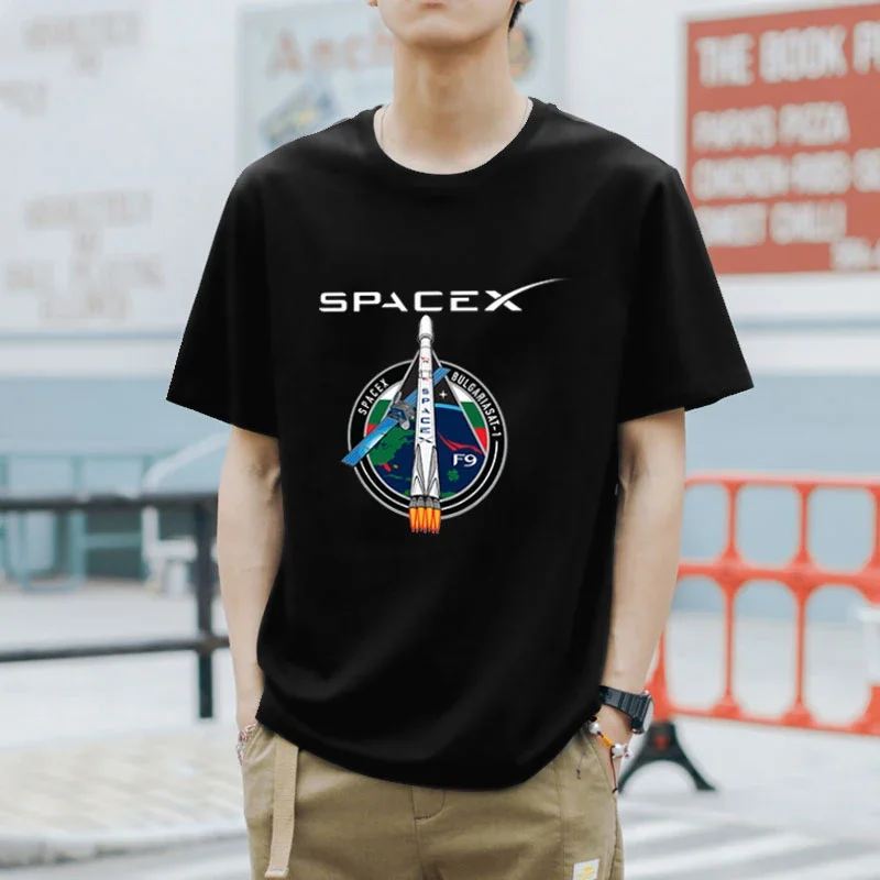 SpaceX Aerospace Exploration NASA Astronomy Cotton Short Sleeve T-shirt Men's and Women's Half Sleeve Summer Clothes