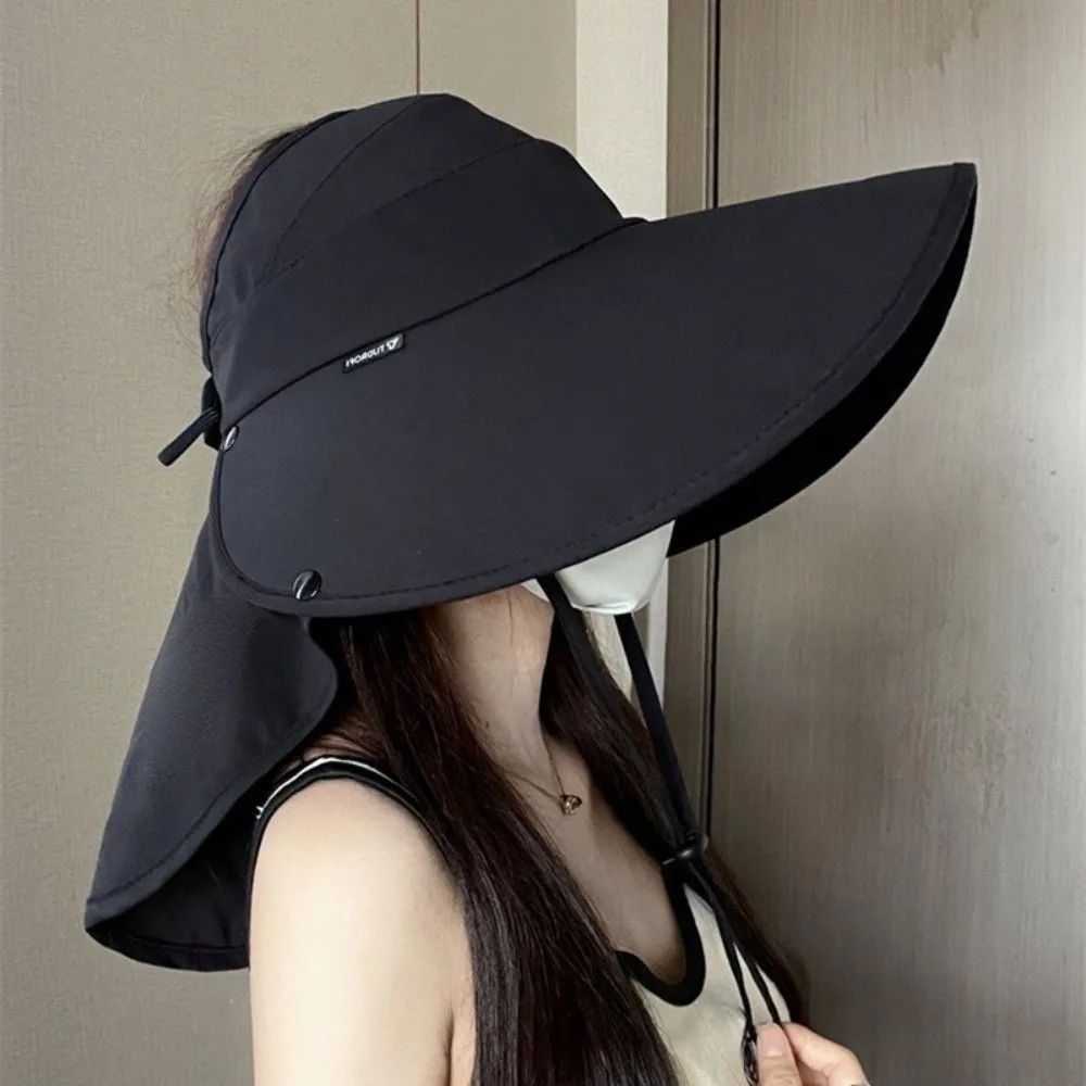 

New Wide Brim Sunscreen Cap Breathable with Leaking Ponytail Bucket Hat Foldable Summer Beach Hat Women