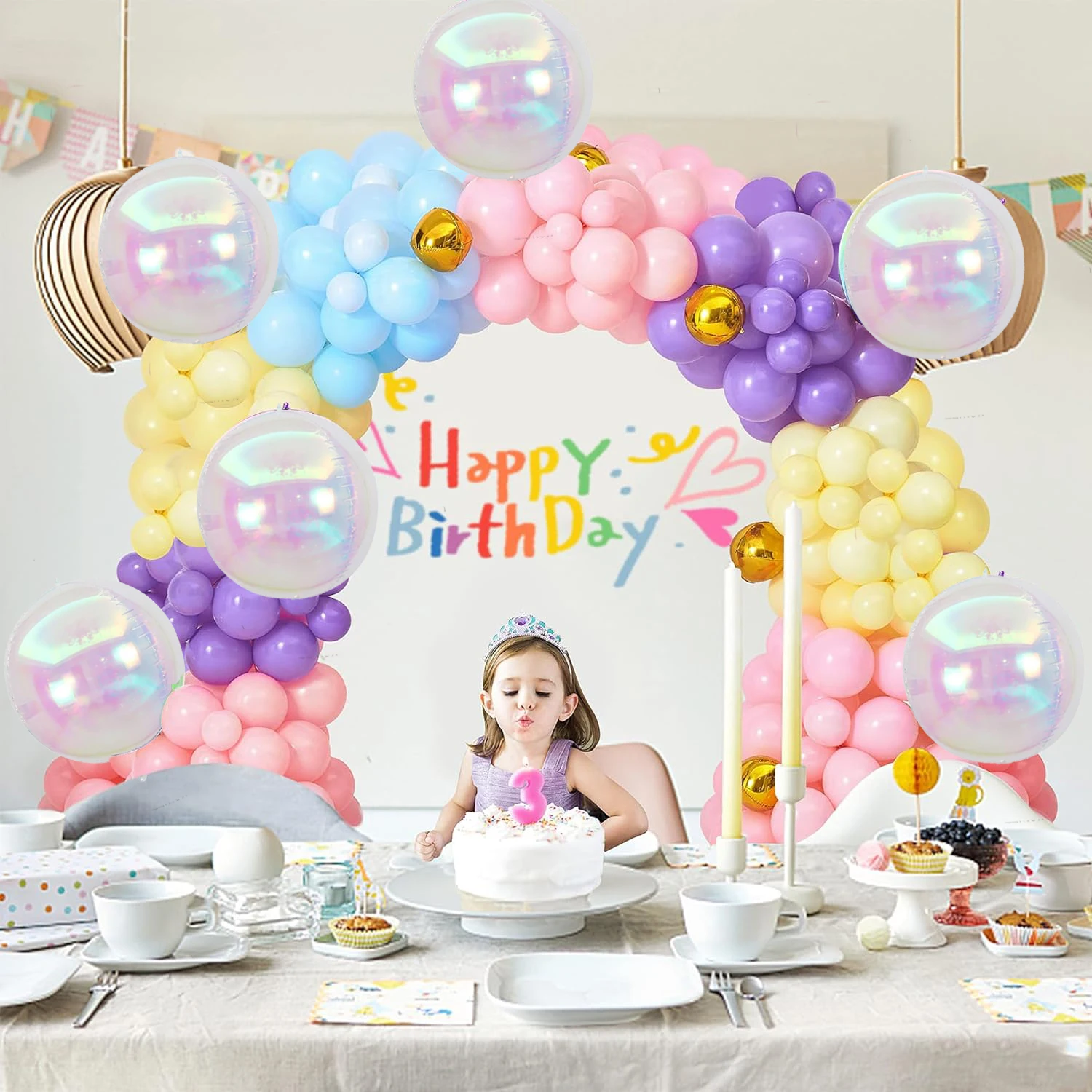 2pcs 22 inch 4D transparent colorful spherical aluminum film balloons, birthday wedding, outdoor graduation party decoration