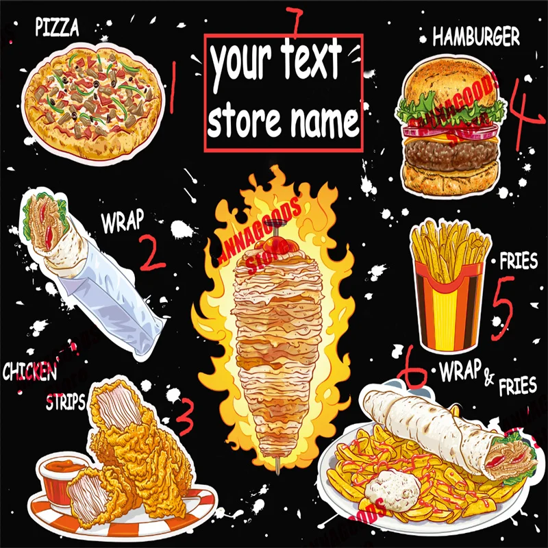 Custom Text Food 3D American Fast Food Mural Wallpaper Chicken Doner Kebab Snack Bar Restaurant Industrial Decor Wall Paper 3D