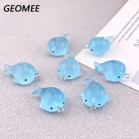 10pcs 빛나는 푸른 고래 수지 매력 귀걸이 목걸이 키 체인에 대 한 Kawaii 바다 동물 펜 던 트 DIY 쥬얼리 만들기