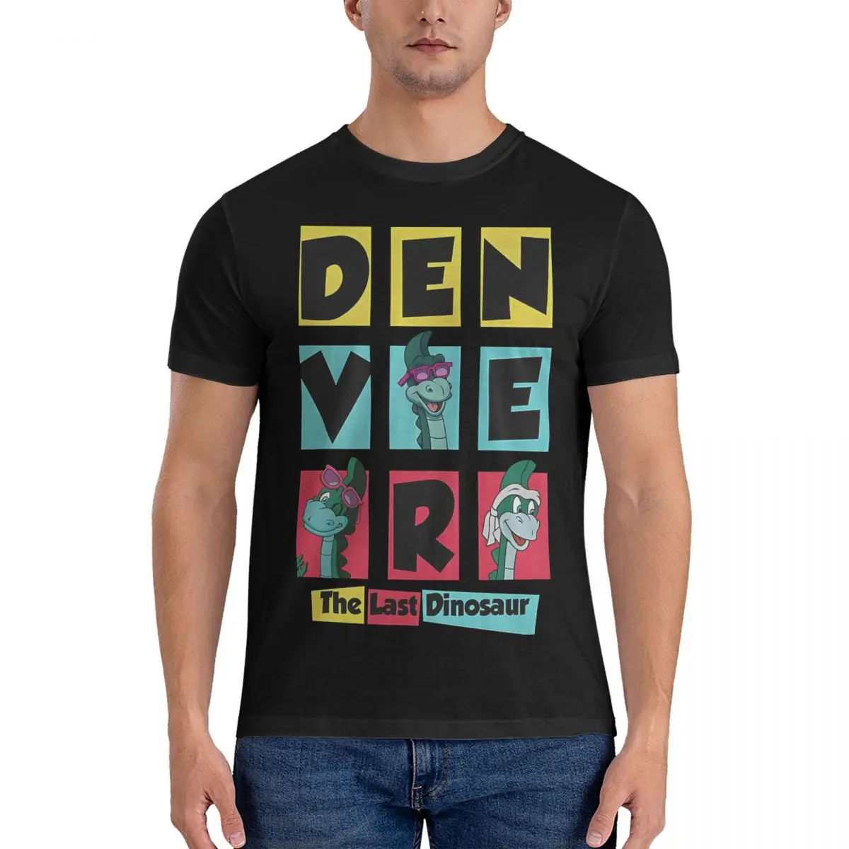 Denver The Last Dinosaur Scarf Men T Shirt Denver the last dinosaur Funny Tee Shirt Short Sleeve O Neck T-Shirts Pure Cotton