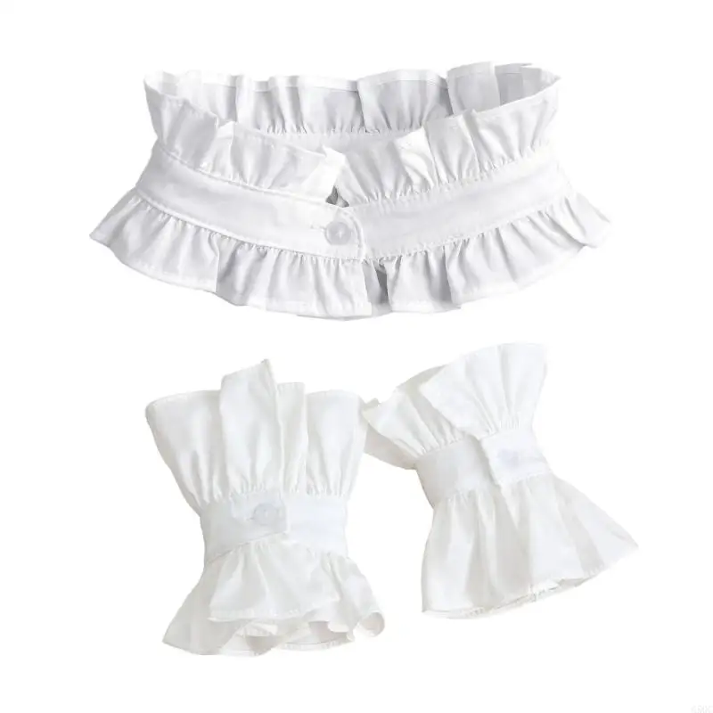 G5GC Popular Ruffle Collar Cuffs Sleeve Set Elegant Lace Faux Collar and Sleeves For Women Various Occasion and Outfits