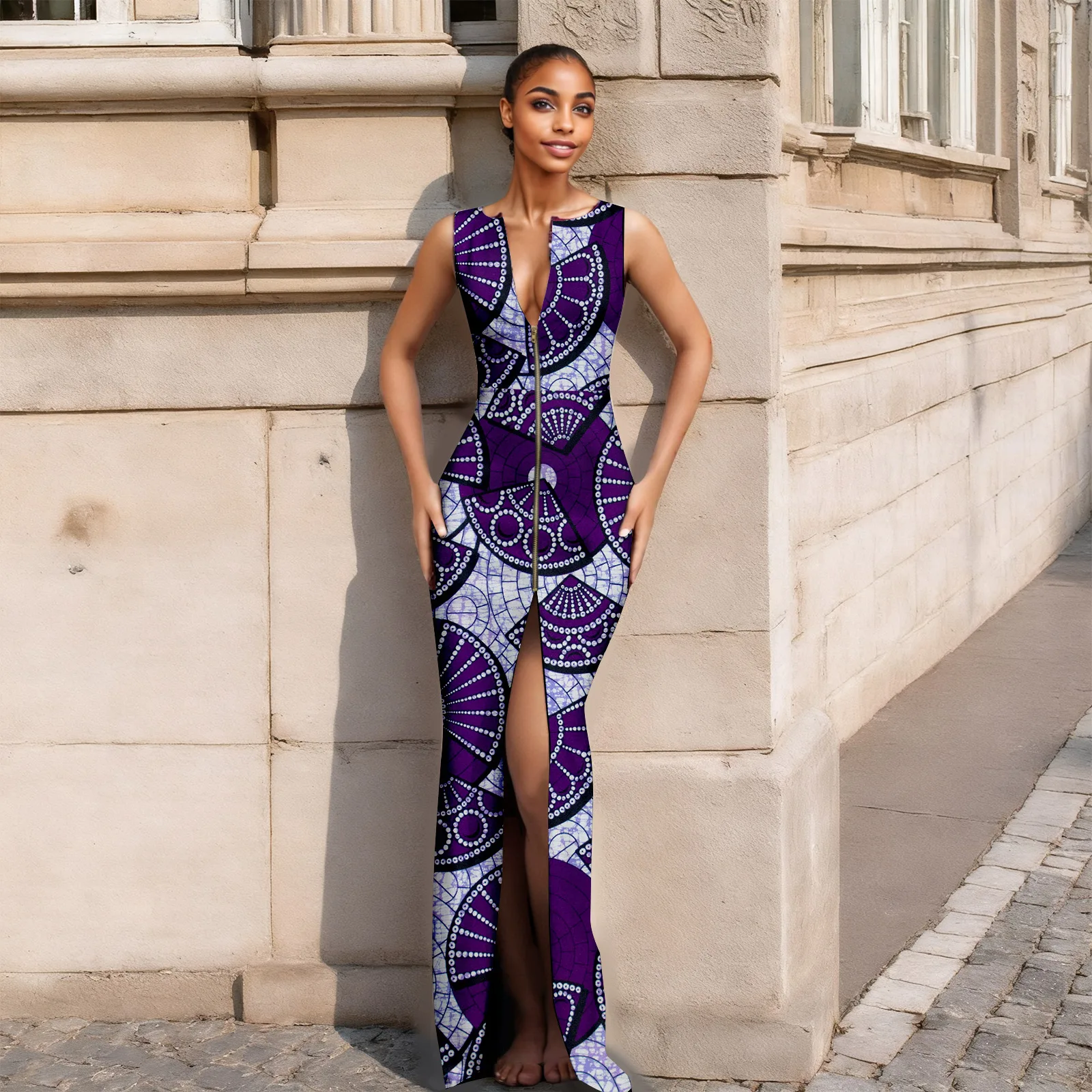 

Afripride African-inspired Women's Wear Sexy V-Neck Sleeveless Floor-Length Dress Dashiki Elegant fashion Casual 2525181