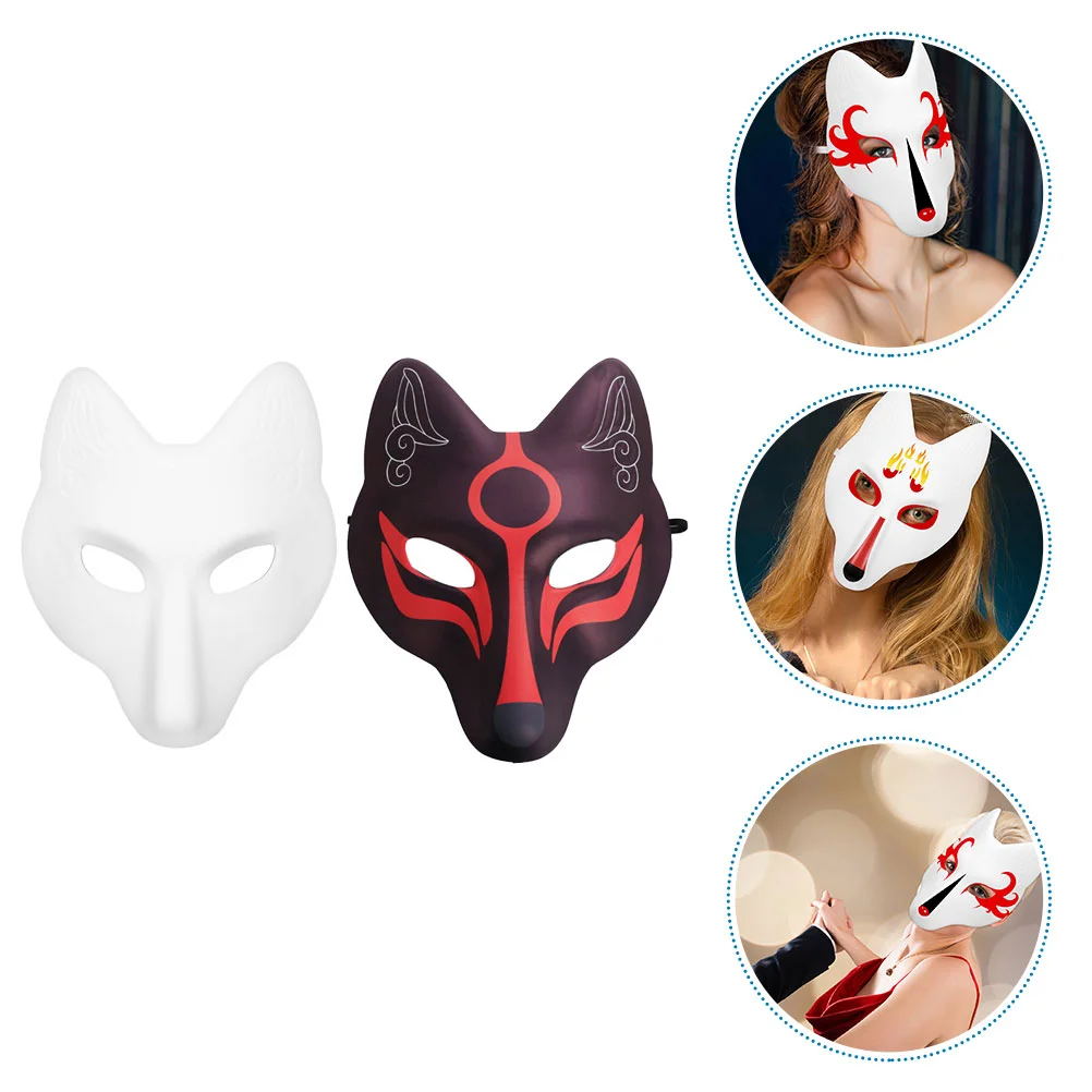 2 Pcs Halloween Party Hand Painted Fox Mask Animal Face Cosplay Aldult Masquerade Decorations Costume Ball