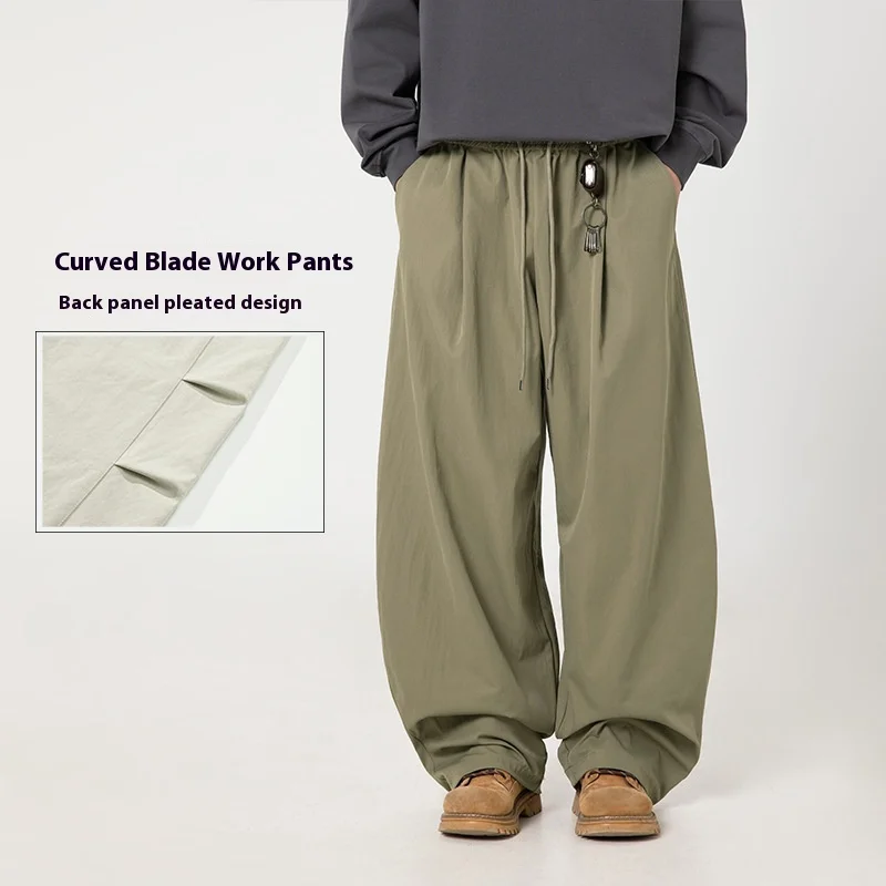 

Ruffled curved knife casual pants for men, 2025 autumn new style long pants, retro and loose trendy brand pants