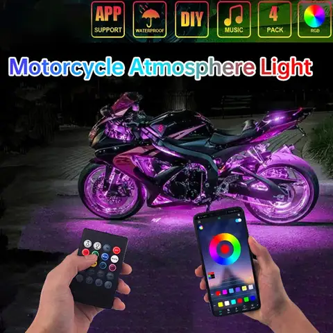 12V Motorcycle Led Light Multi-Color Atmosphere Light Sound Control Decorative Neon Lamp For Harley Yamaha Honda Kawasaki Suzuki