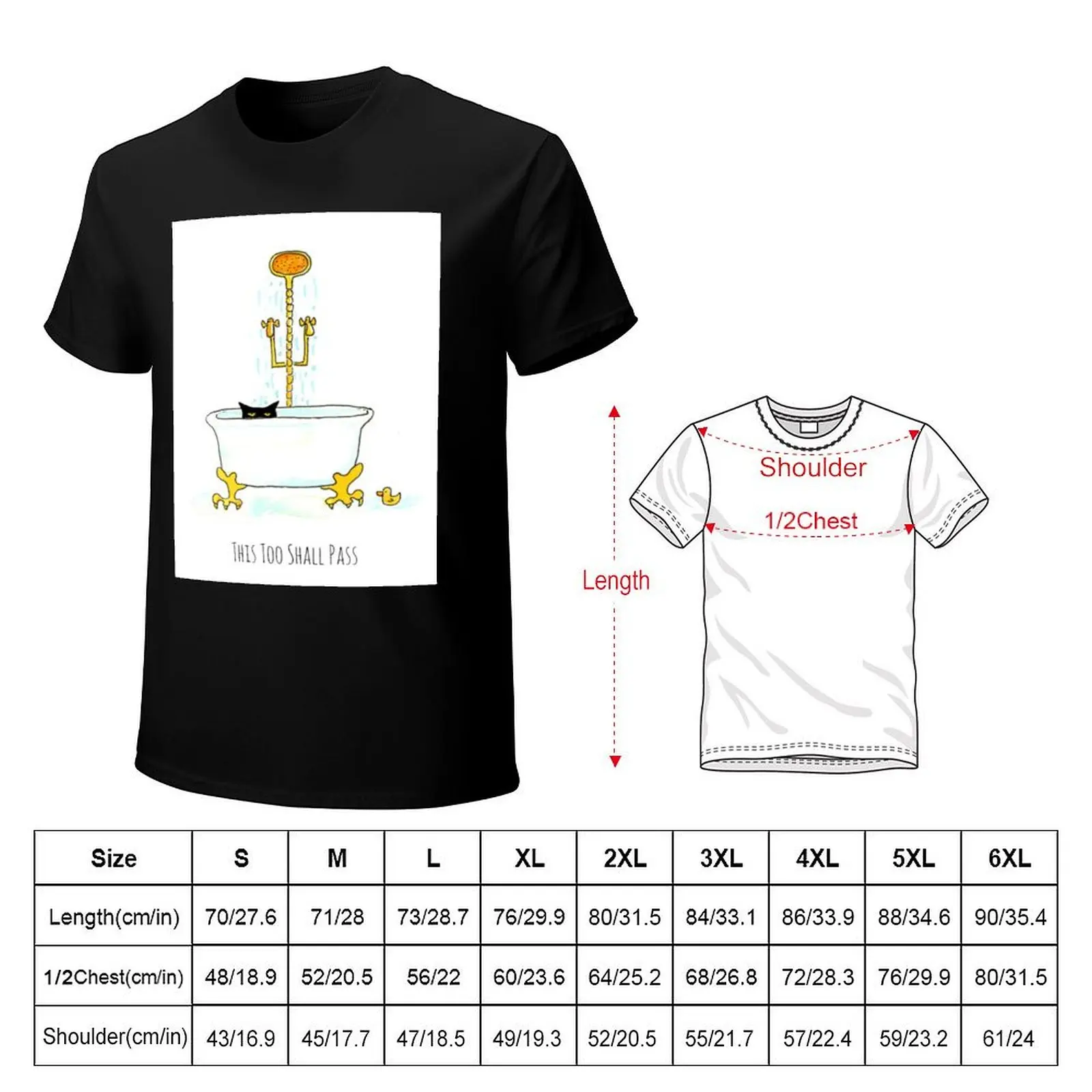 Black cat in the bath tub: This Too Shall Pass T-Shirt All Match Print Short Sleeve Top