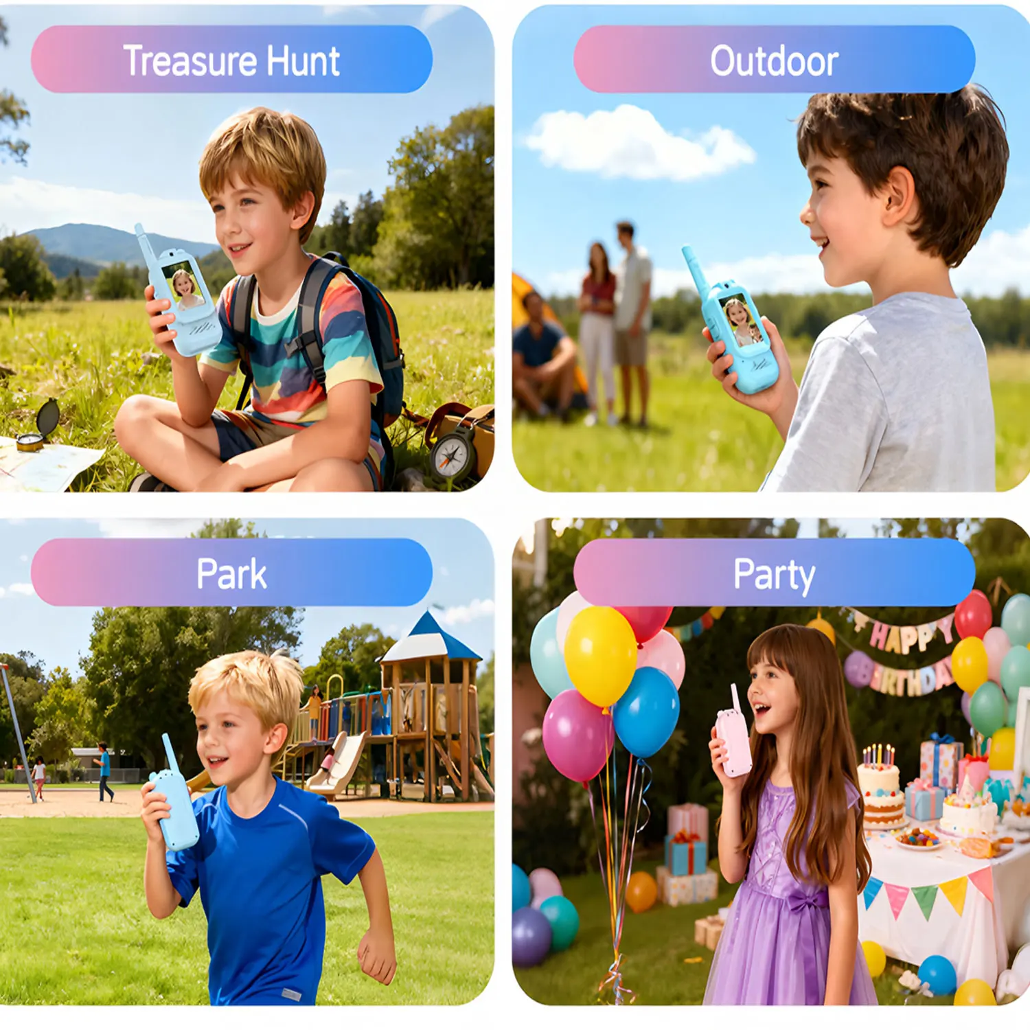 2PCS Video Walkie Talkies Mini Radio Rechargeable 2inch Highdefinition Screen Voice Changer For Indoor Travel Birthday Kids Gift