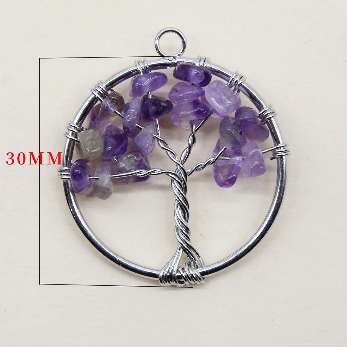 Natural Stone 30mm Tree of Life Stone Pendant Amethyst Lapis Lazuli 7 Chakra Reiki Pendant For Jewelry Making 16pcs Wholesale