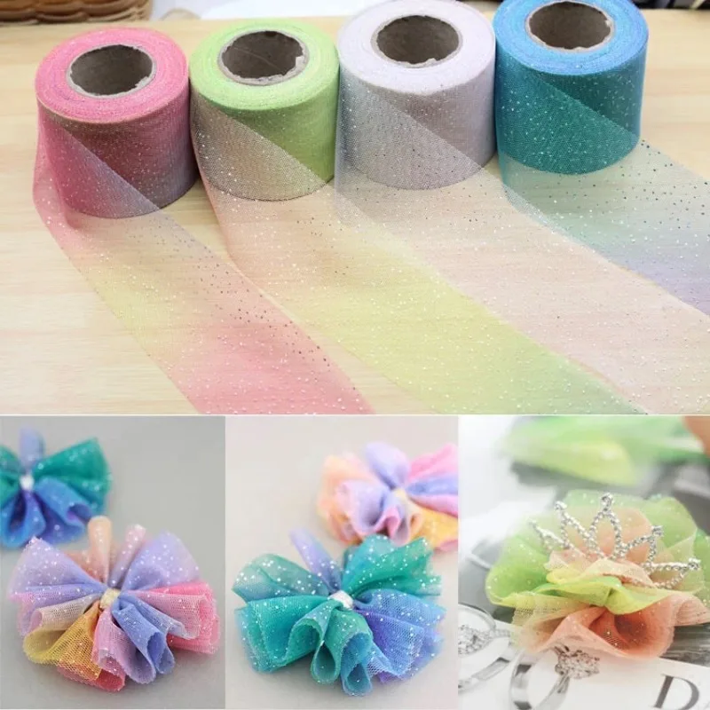 5Meter/Lot 60mm Snow Yarn Rainbow Gradient Organza Ribbon DIY Hair Clip Handmade Clothing Accessories Material Home Decoration