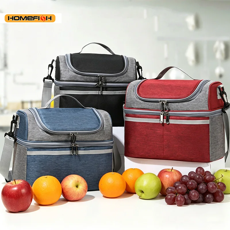 Handheld Oxford Large Capacity Food Organizer Storage Bag Waterproof Portable Zipper Thermal Lunch Box for Outdoor Picnic