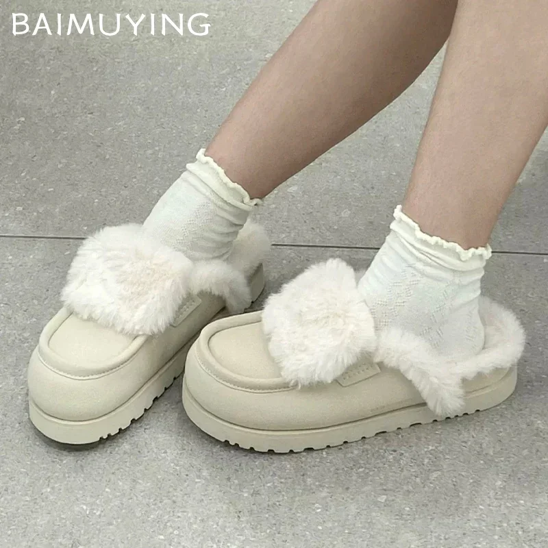 Fur Women Cotton Slippers Short Plush Suede Flats Designer Casual Shoes 2025 Trend Walking Warm Cozy Winter Snow Botas De Mujer