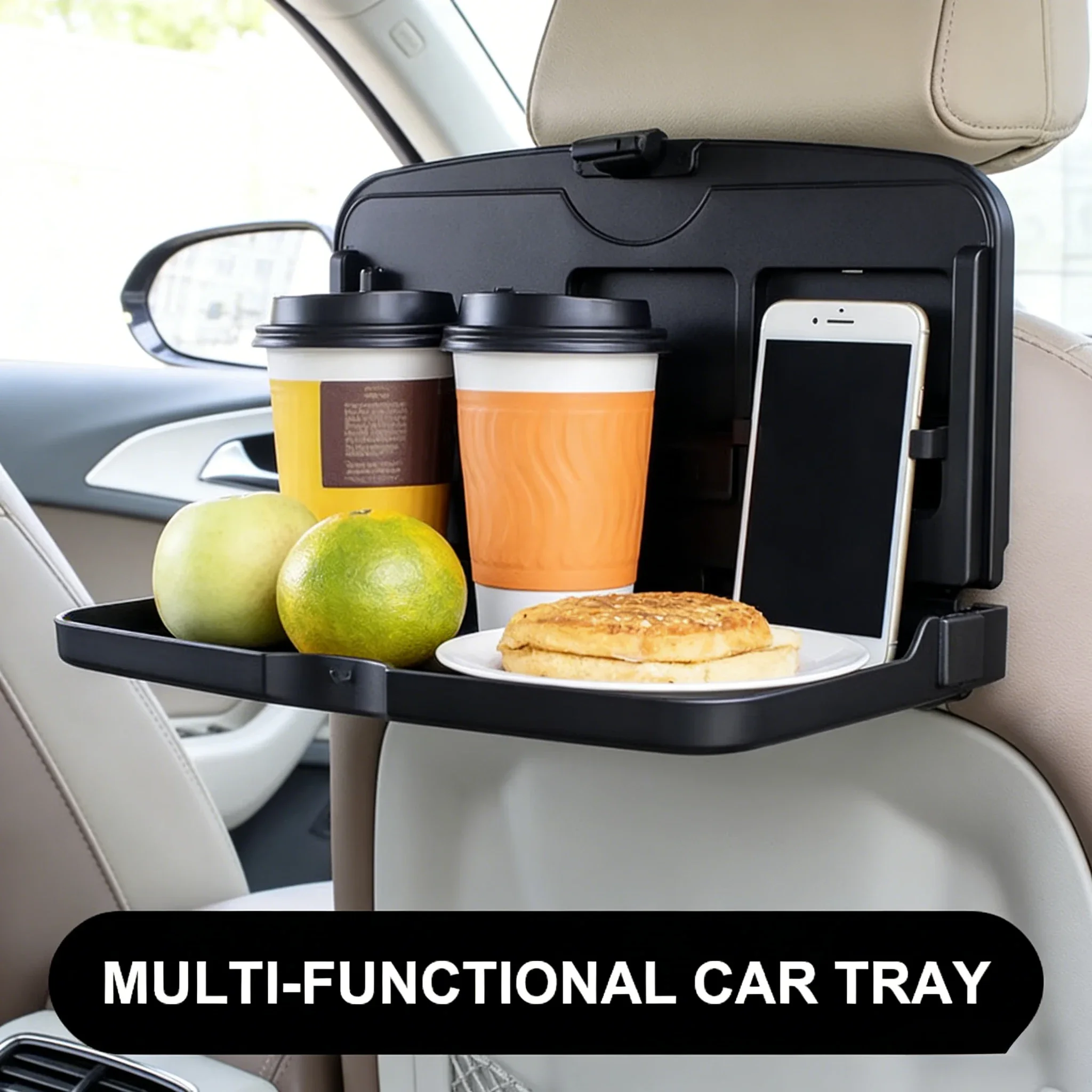 Car Table Foldable Back Seat Tray with Cup Holder Phone Stand for Vehicle Auto Travel Kids Eating Snacks Organizer Portable