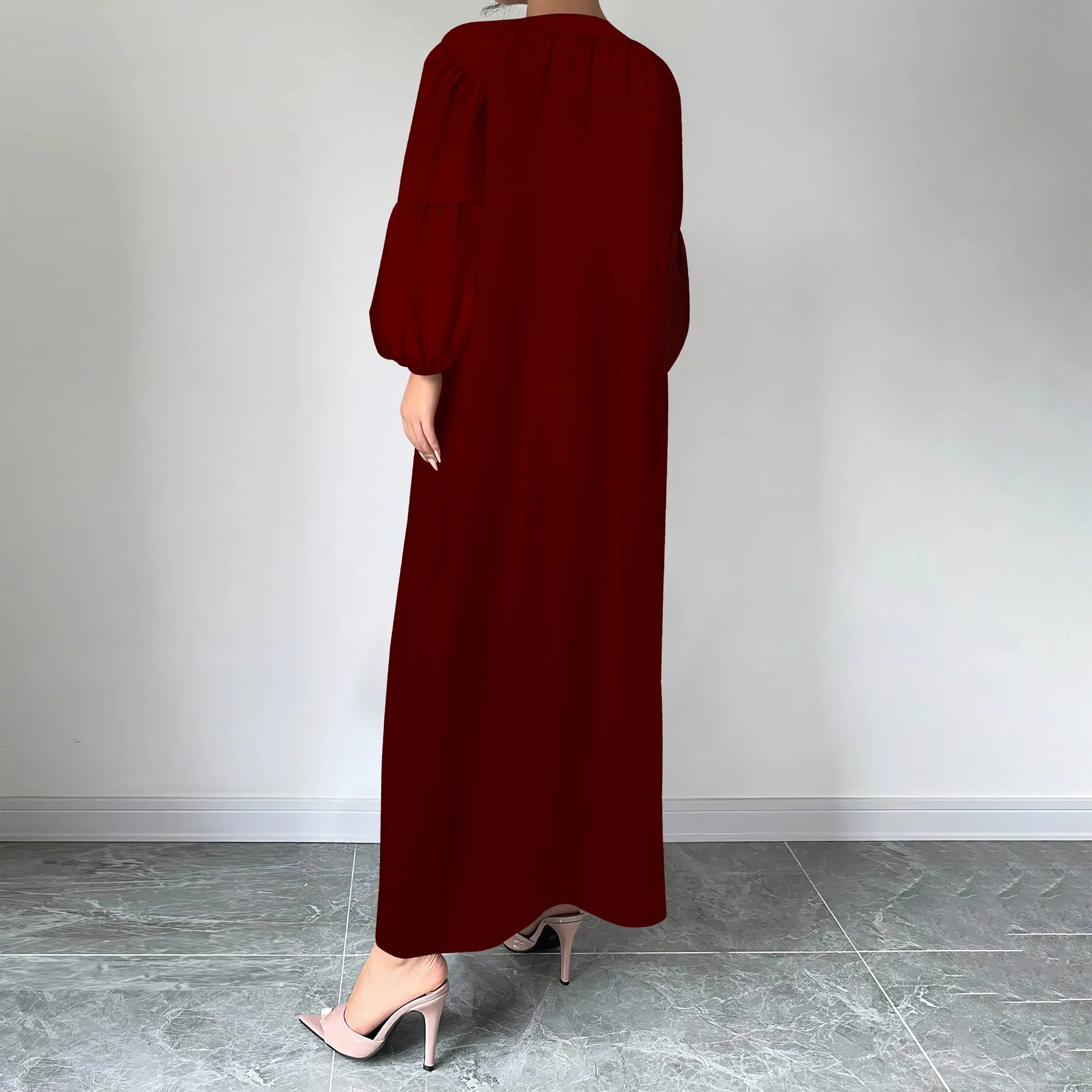 Shift ชุดเดรสสําหรับผู้หญิงคอวีแขนสั้นสีทึบชุดลําลอง Flowy ฤดูร้อน (XS-3XL)