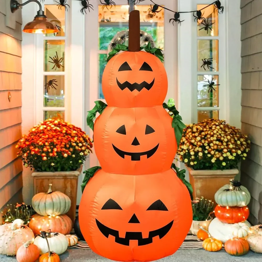 4FT Halloween Inflatable Pumpkin Outdoor Decorations with Build-in LED Light,Blow Up 3 Pumpkins Stack Inflatable Yard Decoration