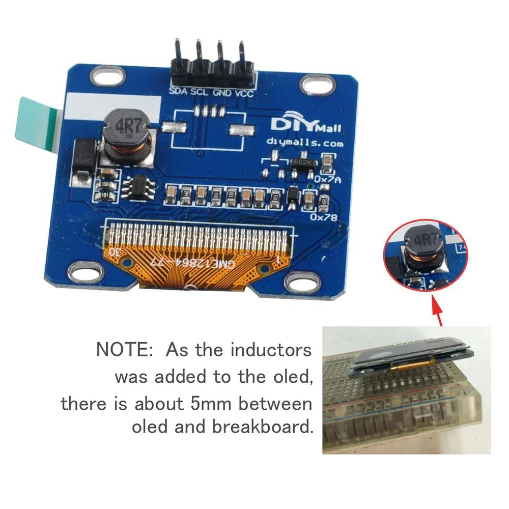 1.3" Blue I2C OLED 128x64 SH1106 Display Module for Arduino/51/MSP430/STM32, 3.3V-5V with Mounting Holes & Wide Temp (-40℃~85℃)