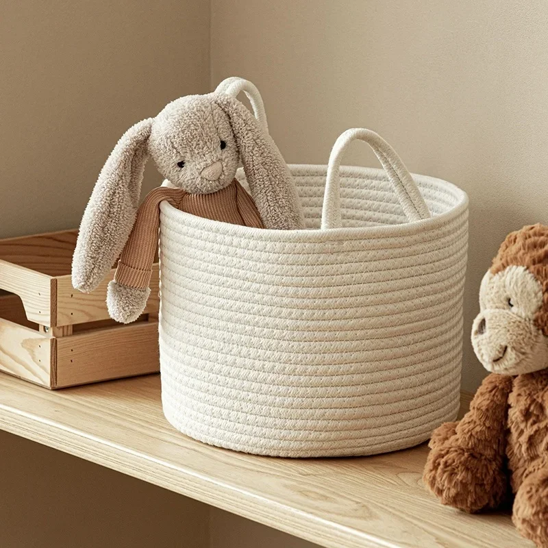 Medium cotton thread dirty clothes basket with handle, Storage Clothes Basket, Plush Toy Storage Bucket