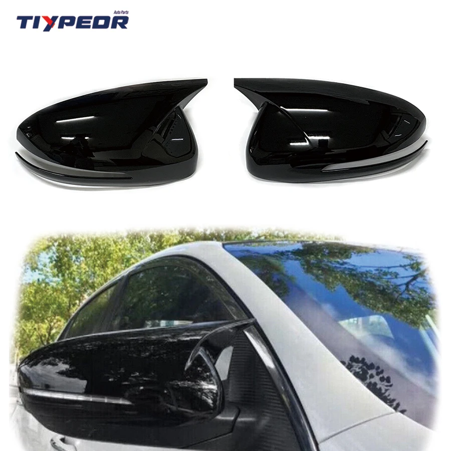 

Auto Rear View Mirror Cover for Kia Optima K5 2011 - 2015 2012 2013 2014 Glossy Black Horn Style With Light Gap Mirror Shell