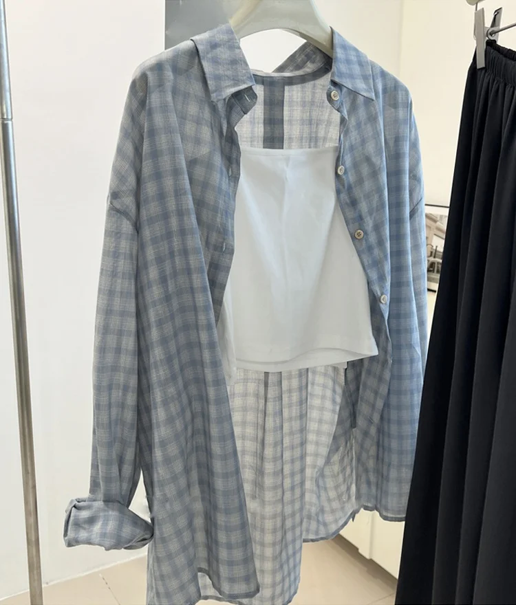 

Летний женский свободный длинный све клетчатый тонкий дышащий открытый кардиган с защитой от солнца, верхняя одежда, легкий коро...