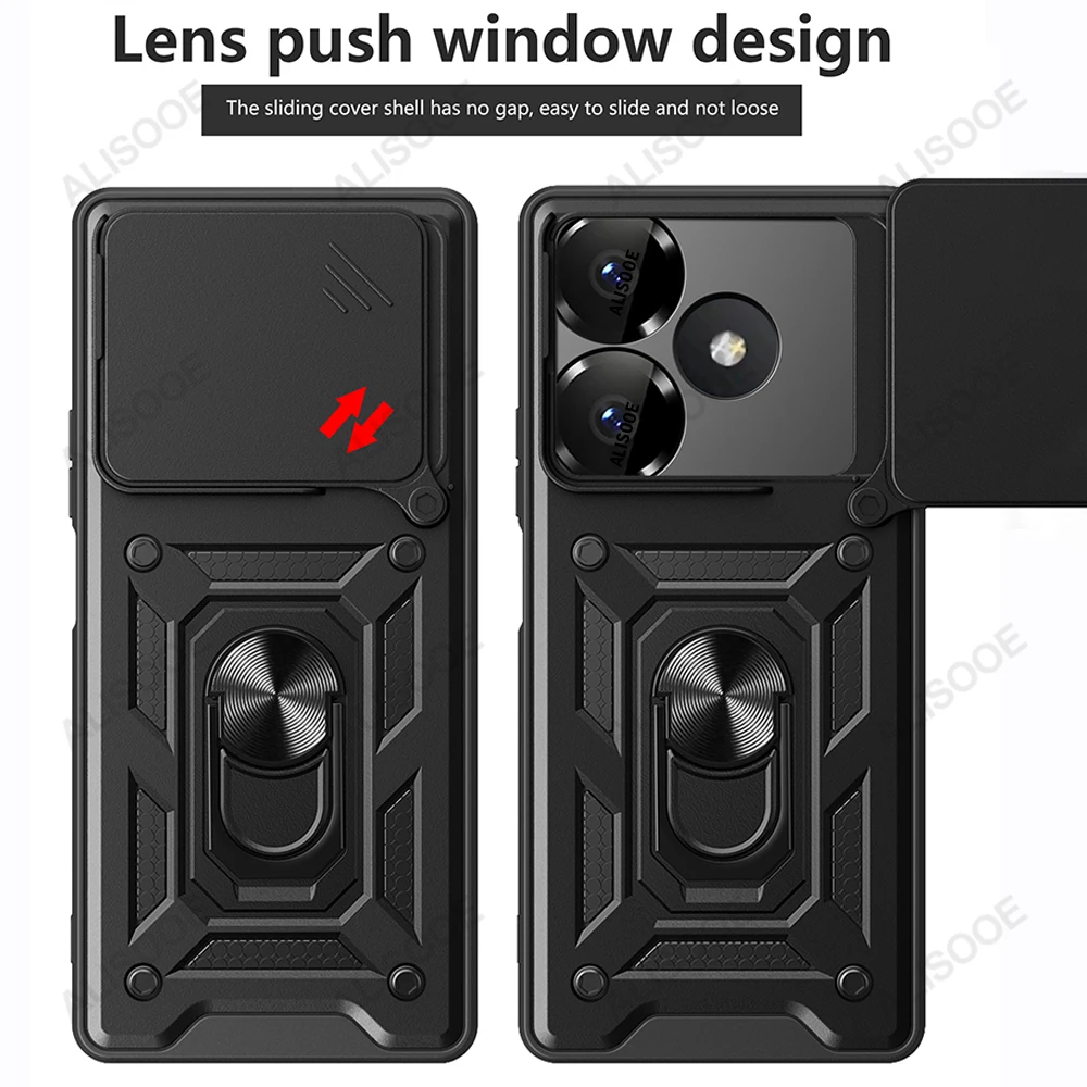 Slide Camera Funda for Redmi 13 4G Case Push Lens Ring Stand Protect Cover for Xiaomi Redmi 13 4G Shockproof Capa