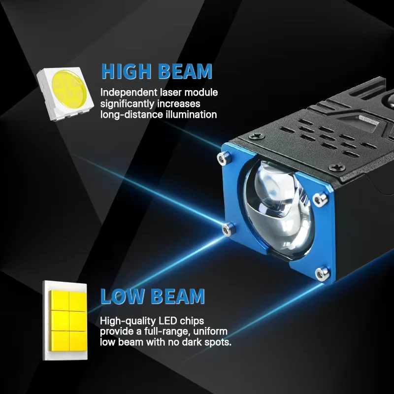 car grille LED light with fan high-power solenoid valve car headlight 300W motorcycle spotlight car fog off-road 80000lm