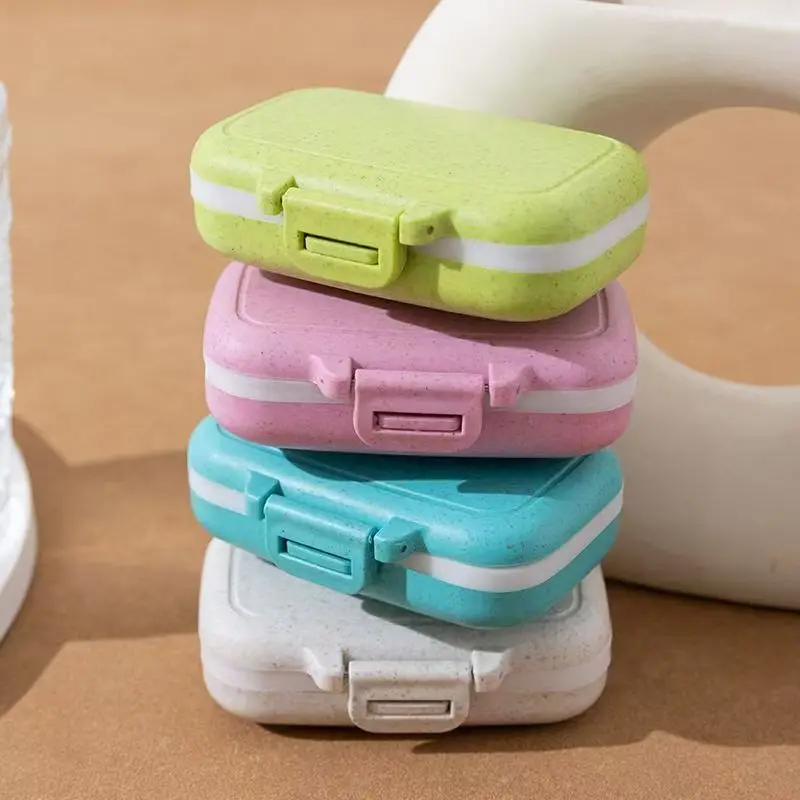 

Wheat Straw Small Medicine Box 3 Compartments Mini Portable Pill Organizer Travel Sealed Moisture Proof Storage Case