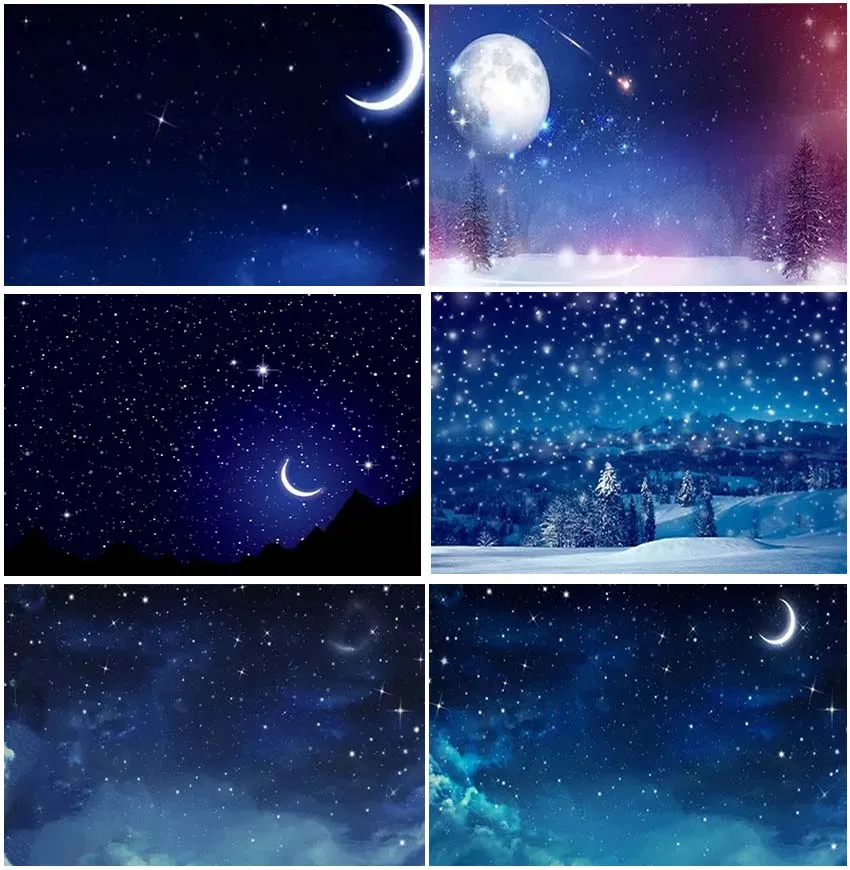 

Winter Night Scene Forest Moon Backdrops Baby Portrait Interior Decor Snowflake Photography Starry Sky Meteor Backgrounds Banner