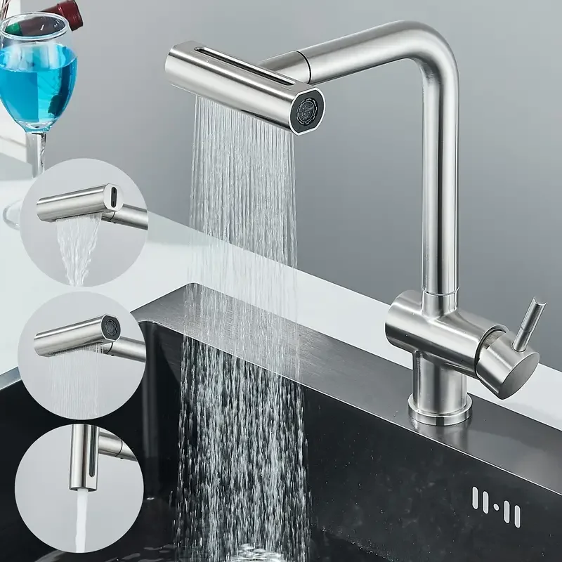 

Flying Rain Faucet With Four Gear Switching Waterfall Water Outlet Multifunctional Rotating Nozzle Splash Proof Kitchen Tools