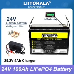 liitokala 24V 8 string 100AH LiFePO4 Battery Lithium Iron Phosphate 25.6v inverter Car lighter Batteries 29.2V Charger Tax Free