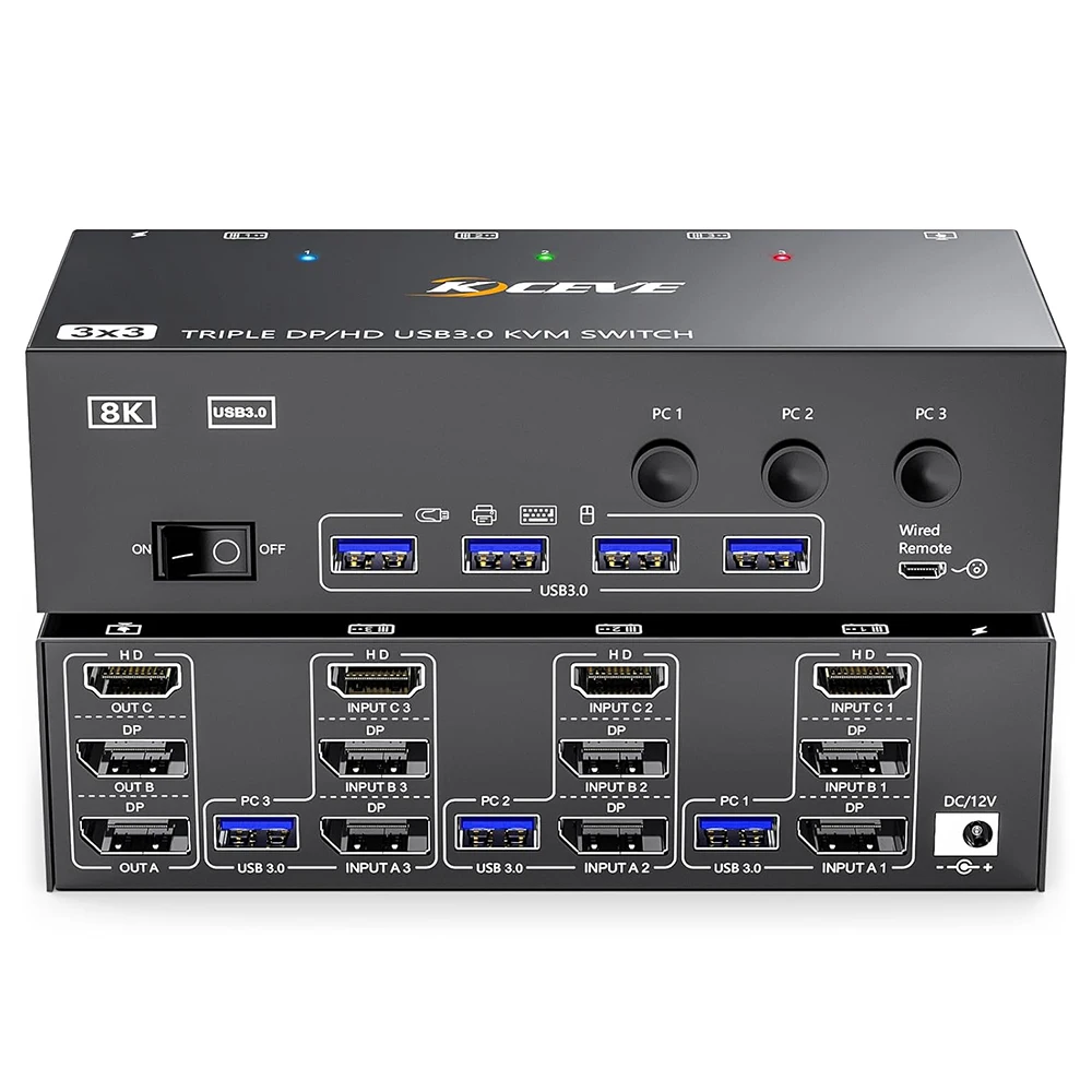 Imagem -02 - Triplo Monitor Switcher para pc Keyboard Mouse U-disk Printer Kvm Kvm em Out 8k @ 60hz 4k @ 144hz ue Eua Reino Unido Novo 2023