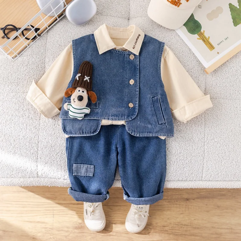 

Boys Clothing Sets Spring Autumn 2025 Children Denim Vest Shirts Pants 3pcs Sute Suit For Baby Tracksuits Kids Outfits Toddler 5