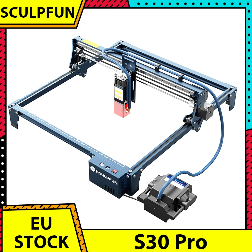 SCULPFUN S30 Pro 10W Laser Engraver Cutter, Automatic Air-assist, 0.06x0.08mm Laser Focus, 32-bit Motherboard, 410x400mm