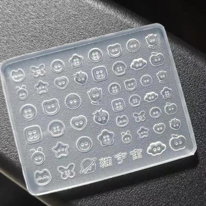1 Stück Multi-Formen-Knöpfe Silikon-Nagelform Hasen Bär Schmetterling Stern Blume Umriss-Knopf Nagelformen DIY Harz-Charms Zubehör – Detail 4