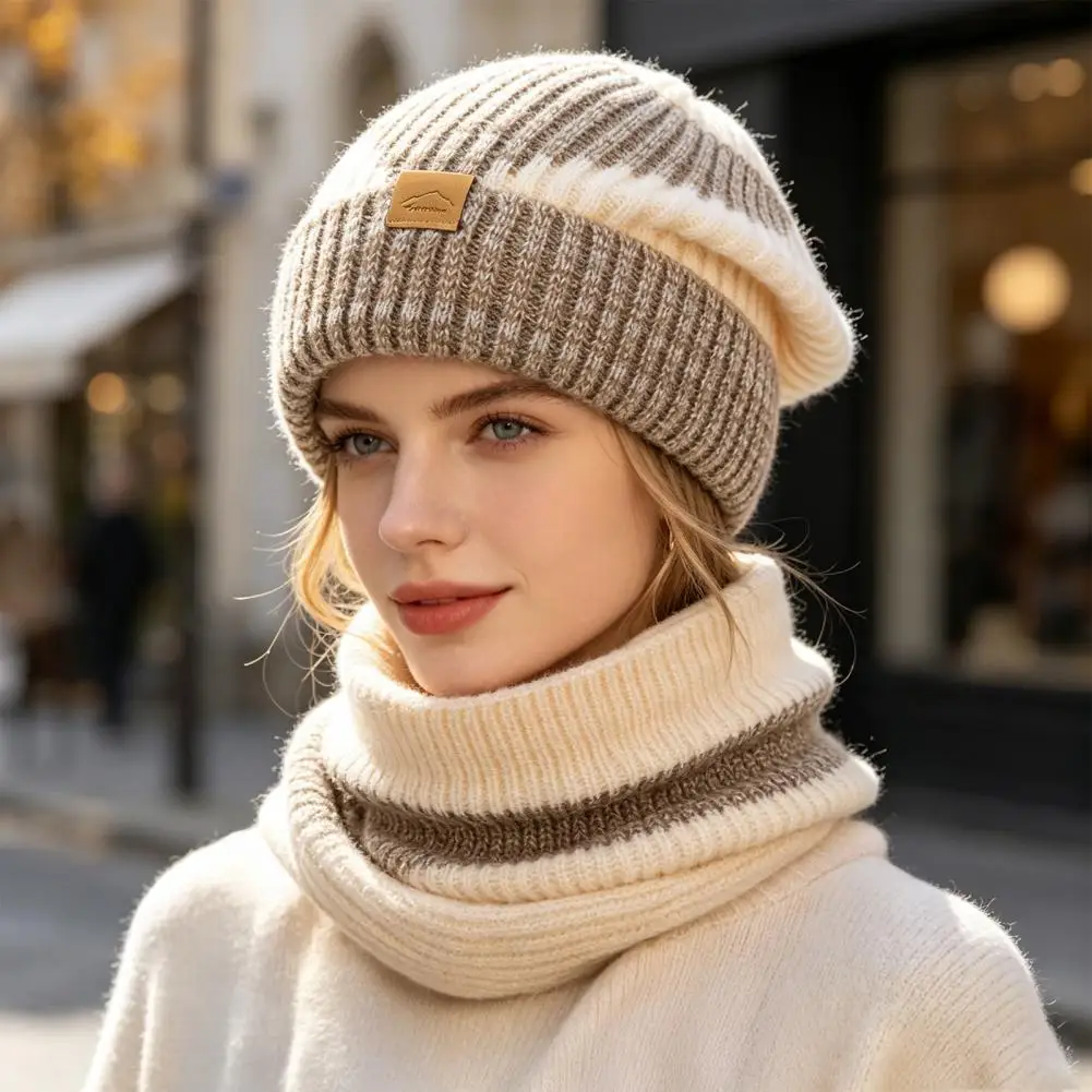 Outdoor Cycling Skiing Hat Winter Hat Neck Warmer Set Fleece Lined Knit Thick Soft Scarf for Women Men Weather for Weather