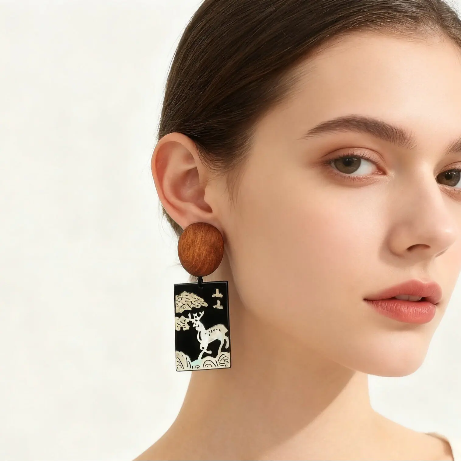 Wooden Earrings, Coconut Shell Earrings, Niche Design, High Sense