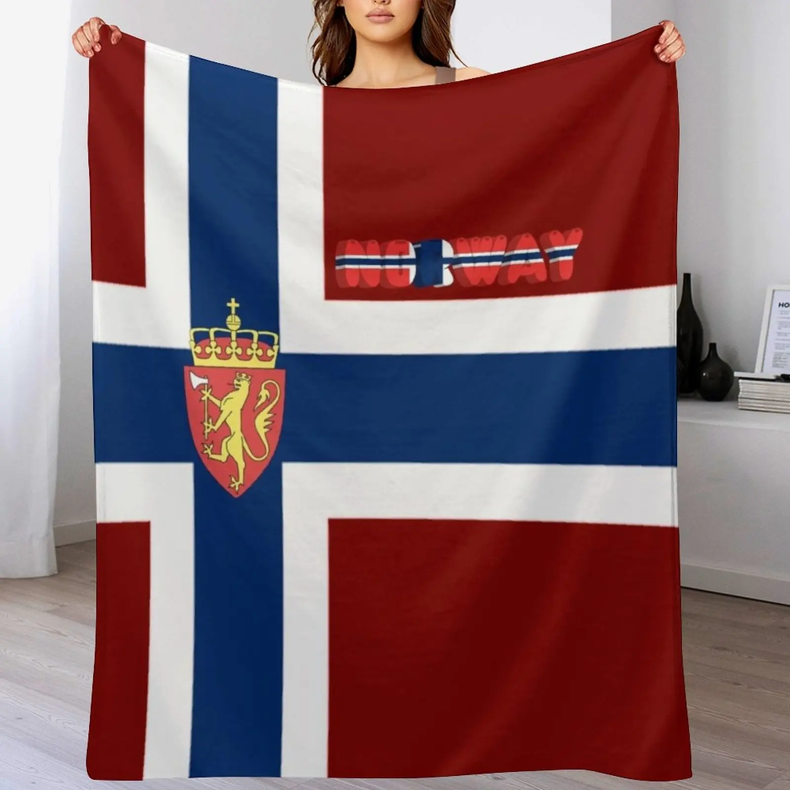 

Norwegian flag with coat of arms Throw Blanket