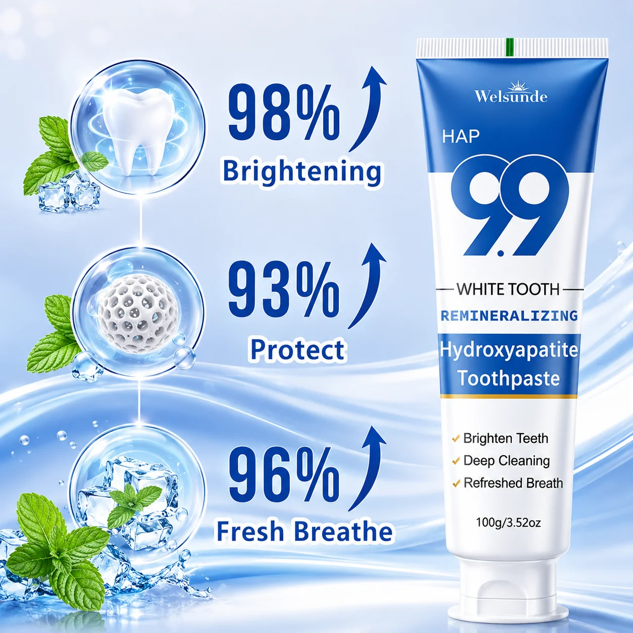 New Powerful Whitening Toothpaste, Brightens Teeth, Eliminates Bad Breath Stains and Odor, Mint Flavor, Deep Cleaning, Fresh Breath, Cares for Gums, Boosts Confidence in Smile, Travel-Friendly Tube for Home & On-the-Go Oral Care, Local Warehouses