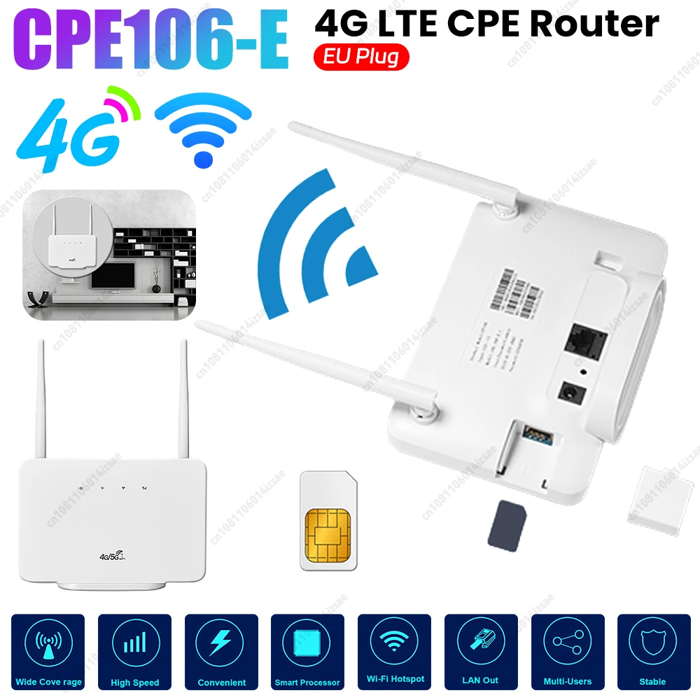 

300Mbps 4G Router 4G LTE CPE Router Modem Wireless Hotspot with Sim Card Slot Home Office Work Wireless WiFi Router EU Plug