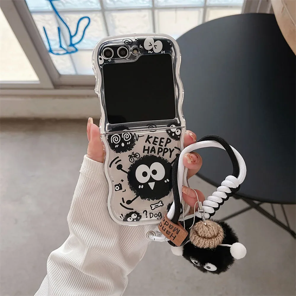 Cute Susuwatari With Bracelet Phone Case for Samsung Galaxy Z Flip 3 4 5 Z Flip 6 5G PC Hard Anti-fall Back Cover Anti-fall