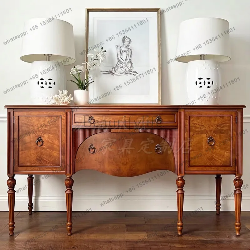 

French medieval solid wood porch cabinet, foyer partition, retro style living room storage cabinet