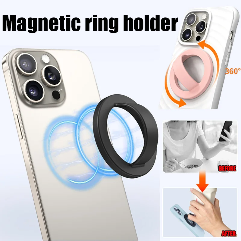

Magnetic Ring Clips - Silicone Material, 360° Rotating Magnetic Ring Holder Stand,Universal Finger Grip with Strong Attraction