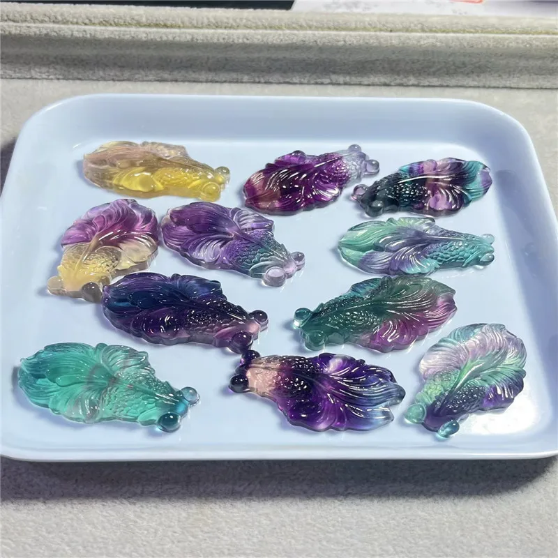Natural crystal fluorite goldfish ornaments for home decoration