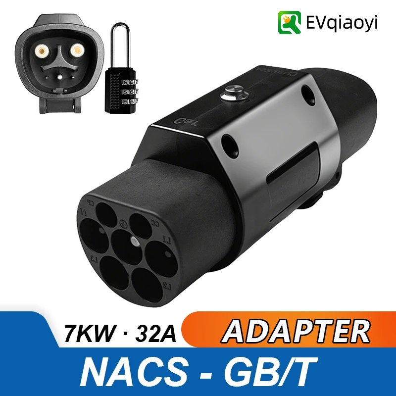 EVqiaoyi محول شحن NACS إلى GB/T EV موصل 32 أمبير 7 كيلو وات من Tesla Pile إلى محول GB/T للسيارات الكهربائية الصينية
