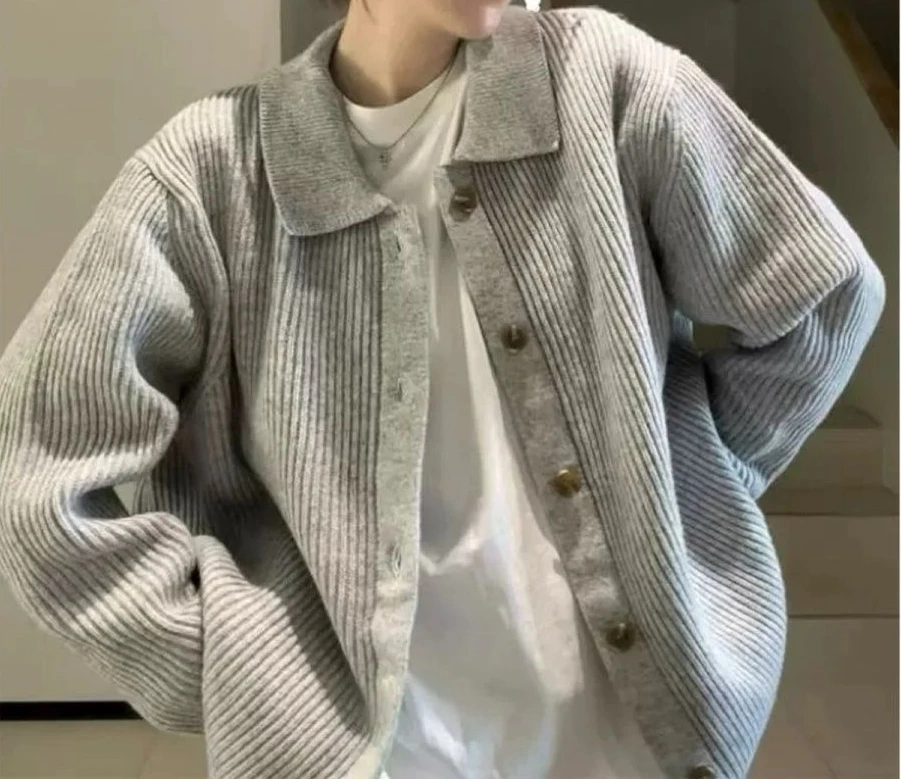 

Куртка-кардиган, повседневный вязаный топ, женский осенне-зимний новый свободный универсальный свитер в стиле ретро с ленивыми лацканами